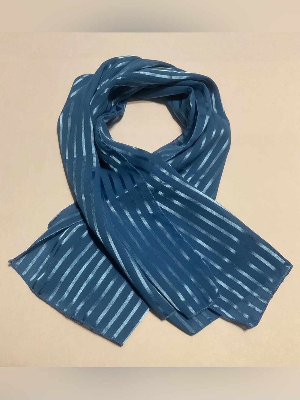 Women Blue Striped Square Scarf Wrap 33x33 in